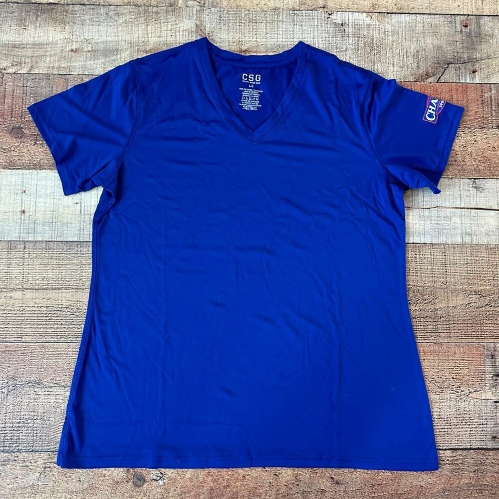 CSG champs sports gear Royal Blue v-neck tshirt women's -L